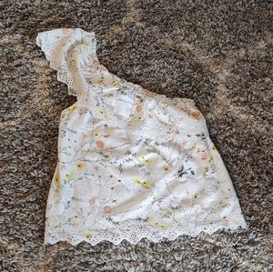 Ellor Dainty Floral One Shoulder Eyelet Top